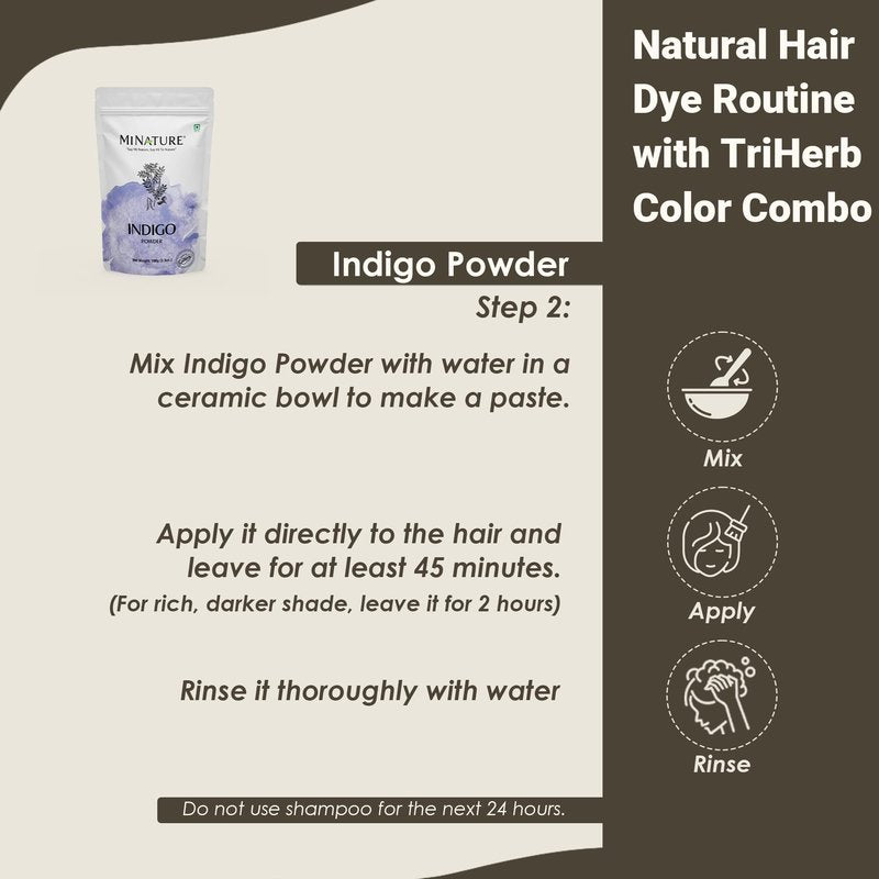Mi Nature TriHerb Color Combo 300g (100g x 3) | Natural Care Kit with Henna, Indigo & Amla Powder | Colour With Care