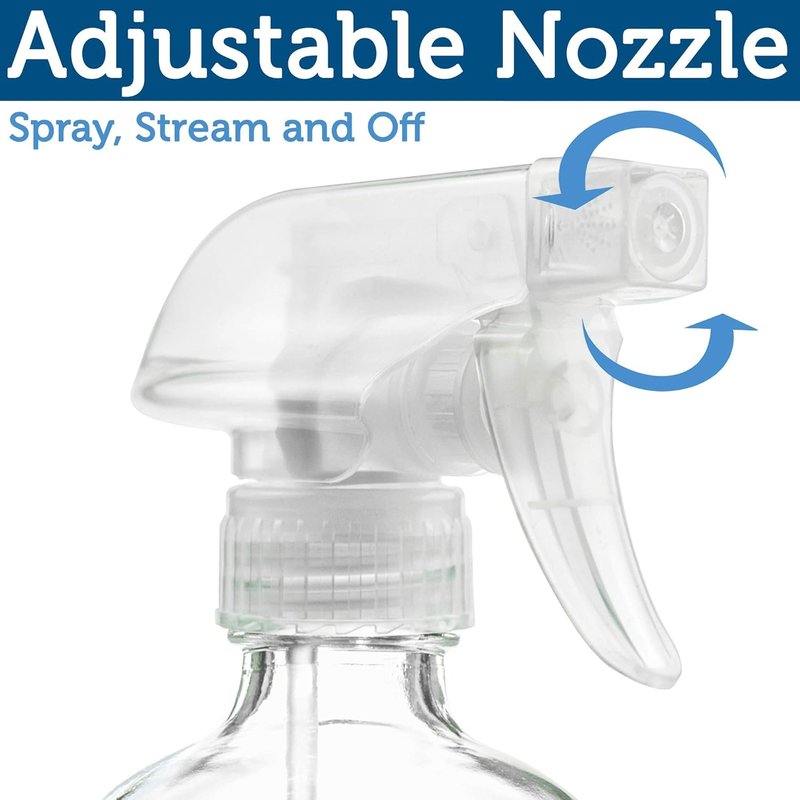 Clear Glass Spray Bottles - Refillable 16 oz Containers for Essential Oils, Cleaning, Aromatherapy | 2 Pack with Mist & Stream Sprayer