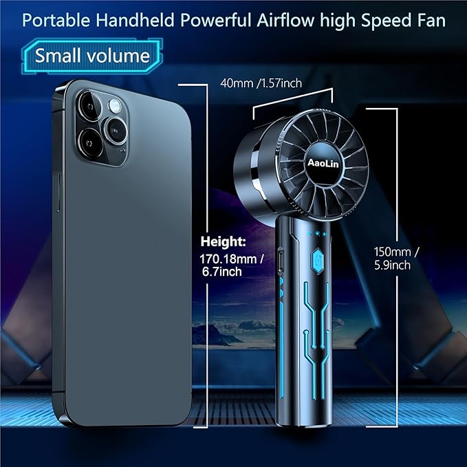 AaoLin 2pcs Portable Handheld Turbo Fan with 7000rpm High-Speed Motor USB Rechargeable Cooling Personal Fan 4-Speed, 4-16H Runtime, with Lanyard for Outdoor Travel, Women, Kids, Summer Gift