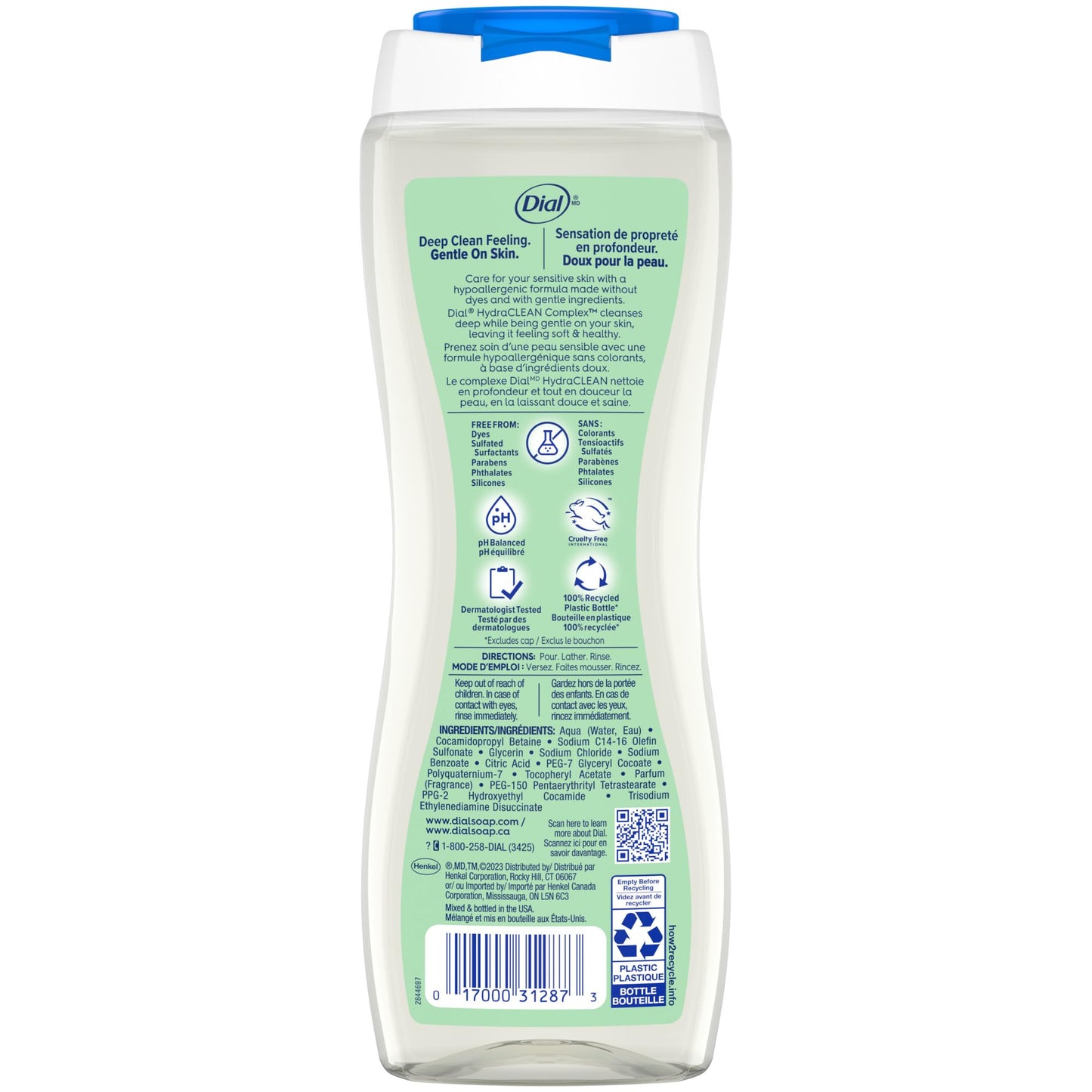 Dial Clean + Gentle Body Wash, Aloe Scent, 16 Fl Oz (Pack of 6)
