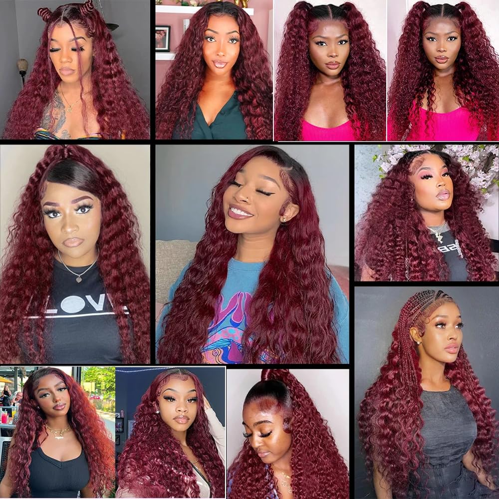 Red Bundles Human Hair Color Burgundy Deep Wave Bundles Brazilian Unprocessed Virgin Hair 10 12 14 Inch For Women