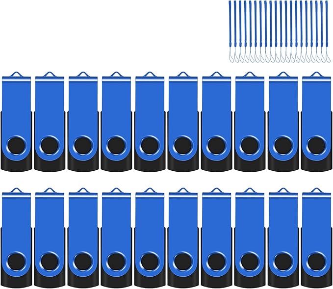 EASTBULL 16GB USB Flash Drive Bulk Thumb Drives 20 Pack with Lanyards USB 2.0 Memory Sticks Zip Drive Pen Drive for Storage and Backup Blue 20PCS 16GB