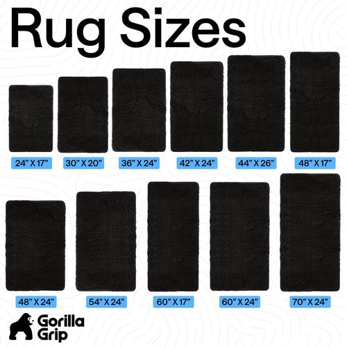 GORILLA GRIP Bath Rug Mat 60x24, Thick Soft Absorbent Chenille, Quick Dry Microfiber Mats, Rubber Backing Washable Shower Floor Rugs, Bathmat Runner, US Designed Bathroom Home Decor Accessories Black
