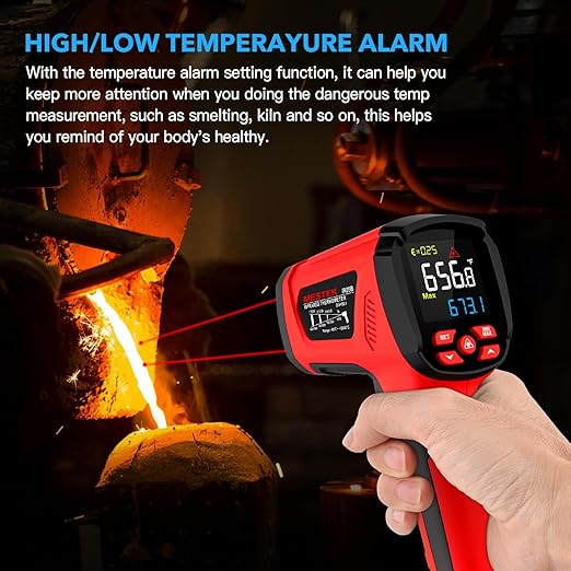 Infrared Thermometer Temperature Gun, -40℉-3632℉, Non Contact Digital Laser Thermometer Pyrometer 50:1 High Temp with Color LCD Display for Industrial HVAC Forge Metal Smelting