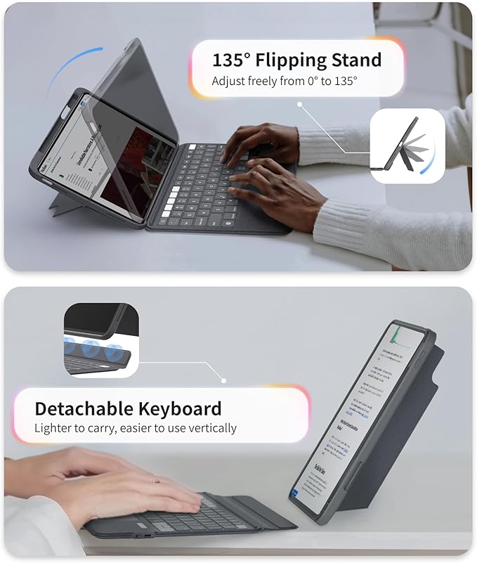 EIP Keyboard Case for iPad Pro 13 inch M5 (2025) / M4, Magnetic Detachable Keyboard with Patented Stylus Shortcuts, Adjustable Stand, Seven-Color Backlit [Not for Pro 12.9” 3-6th] [Not for Air 13”].