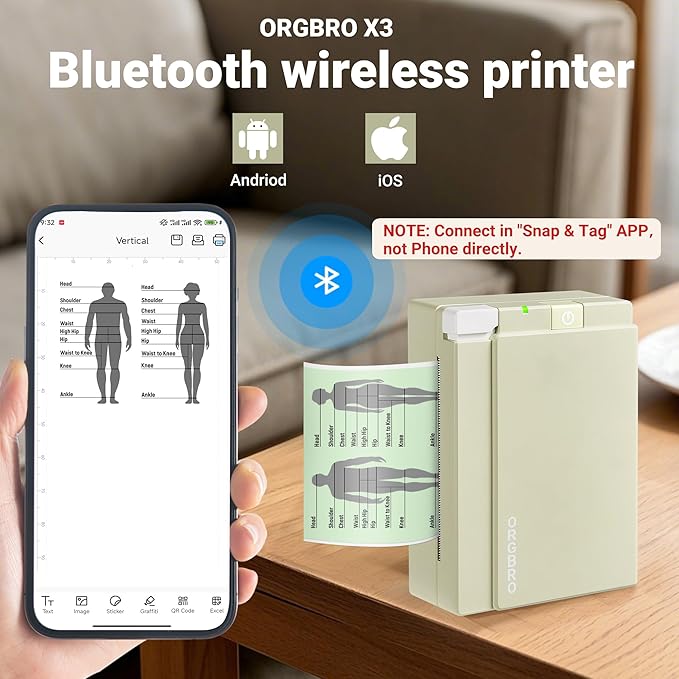 ORGBRO Sticker Printer Machine, X3 Mini Printer Print Pods Portable Thermal Inkless Sticker Maker, 2-3 Inch 300 DPI Bluetooth Pocket Printers for Smartphones, Notes, Journal, Photos, DIY, Kids Gift