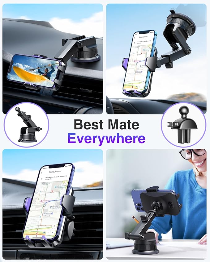 VANMASS Phone Holders for Your Car [Super Suction Cup] Cell Phone Mount Car Dashboard Windshield Vent Desk Fit for iPhone 17 Pro Max 16 15 14 Universal Handsfree Automobile Vehicle Cradle,Purple