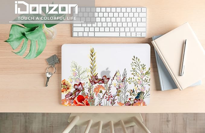iDonzon Case for MacBook Pro 13 inch M2 M1 A2338 A2289 A2251 A2159 A1989 A1706 A1708 2023-2016 Release, Matte Clear Cover & Keyboard Cover & Screen Protector for Pro 13.3 with Touch ID, Field Flowers