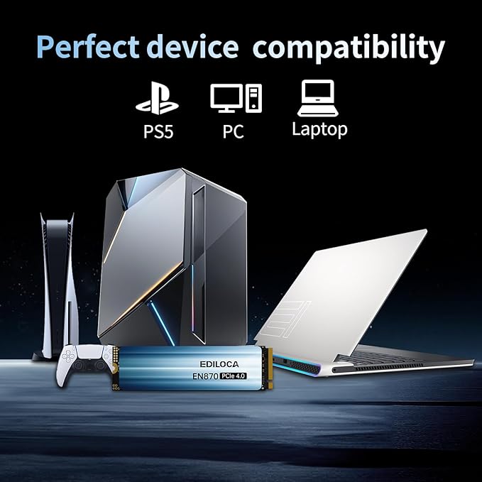 Ediloca 1TB SSD NVMe M.2 2280 PCIe Gen4 x4 Internal Solid State Drive - Up to 7400MB/s, 1TB SSD PS5 Dynamic SLC Cache, PS5 Compatible for Gaming PC Laptop(EN870)