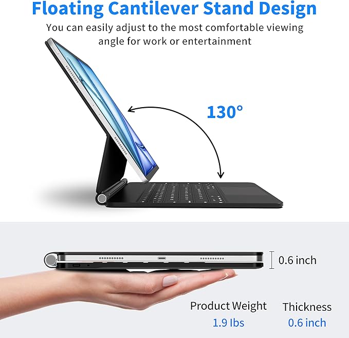 Otuoor iPad Air 13-inch Case Keyboard (M3 2025/M2 2024), Uninterrupted View, Snap Tight, Magic Keyboard for iPad Pro 12.9-inch (6th/5th/4th/3rd), Effortless Command, the Comfort Angle, Black