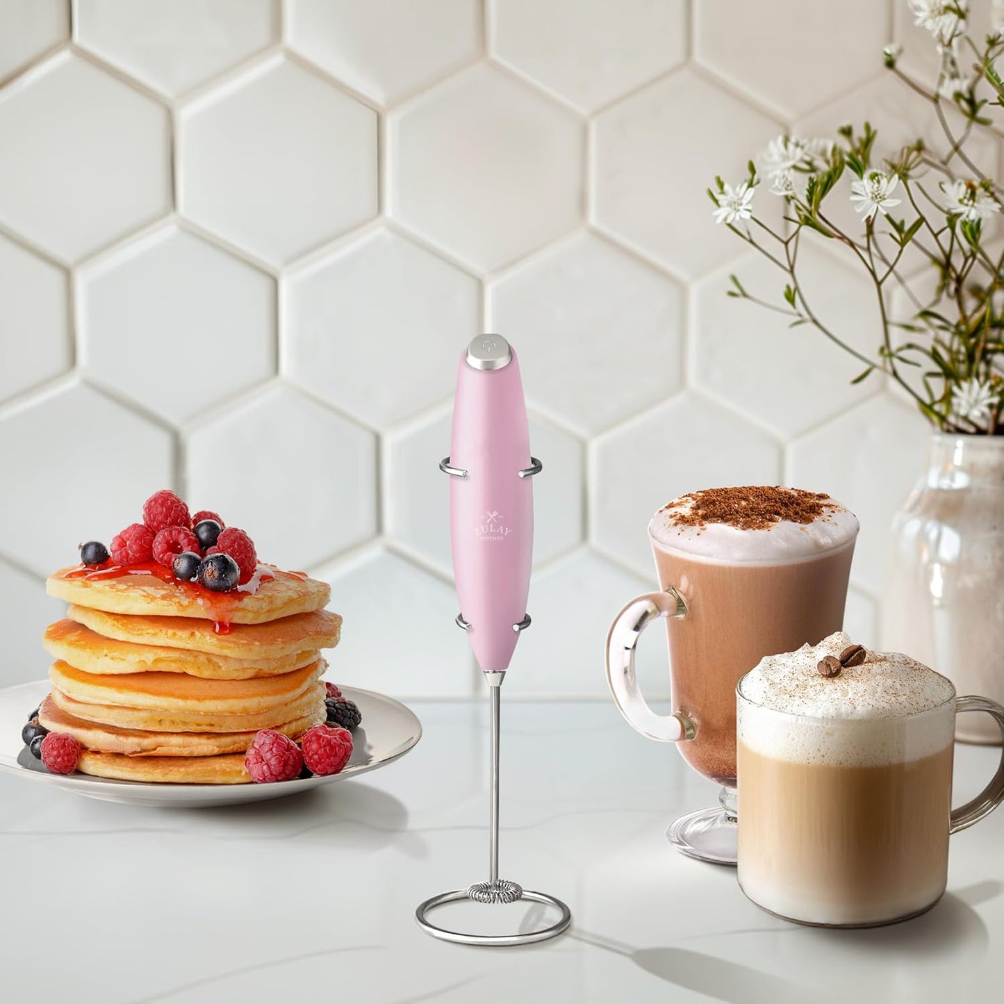 Zulay Milk Frother - Handheld Drink Mixer for Coffee & Cappuccino | Includes 4 Duracell Batteries