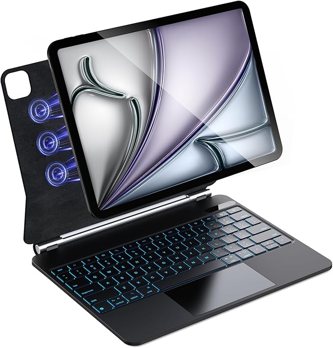 CSZZACME for iPad Air 13 inch case Keyboard M4/M3/M2(2026,2025,2024),Magic Keyboard for iPad Pro 12.9 (6th,5th,4th,3rd Gen),Magnetic Attach,Multi-Gesture Trackpad,7-Color Backlit,Shortcut Keys,Black