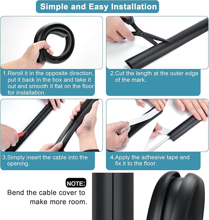 8.5FT Cord Covers - Brown Floor Cable Cover, Flexible Extension Cord Cover for Wires, Wire Cover Channel Diameter: 0.7" (W) x 0.4" (H)