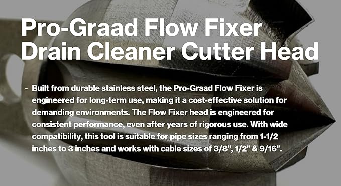 1.2” Flow Fixer Drain Cleaner Plumbing Snake Cutter Head for 1-1/2" - 3" Pipes, Clears & Scrapes Pipe Inner Walls, Fits 3/8”, 1/2" or 9/16” Cables, for Commercial & Residential Use