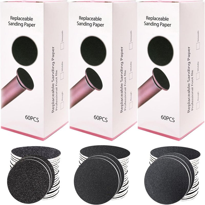 Self-Adhesive Foot File Replacement Pads - 180PCS Sandpaper Discs with 80/100/180 Grit for Smooth Feet