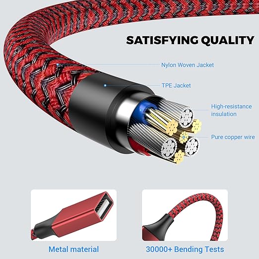 POHFP 3.3FT USB Splitter 3 in 1 Out, A Male to 3 Female Extension Cable, USB Y Splitter Support Charging and Data Transfer for TV/PC/Laptop/MacBook/Keyboard/ PS4/ PS5/ Flash Drive/LED Etc.(Red)