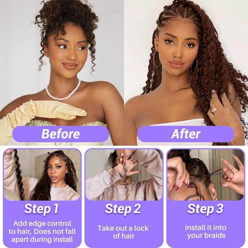 Human Braiding Hair for Boho Braids 110g Deep Wave Boho Bulk Human Hair for Braiding Knotless 12A Wet and Wavy Bohemian 3 No Weft Bundles/Pack Curly Braids Natural Color 14 Inch