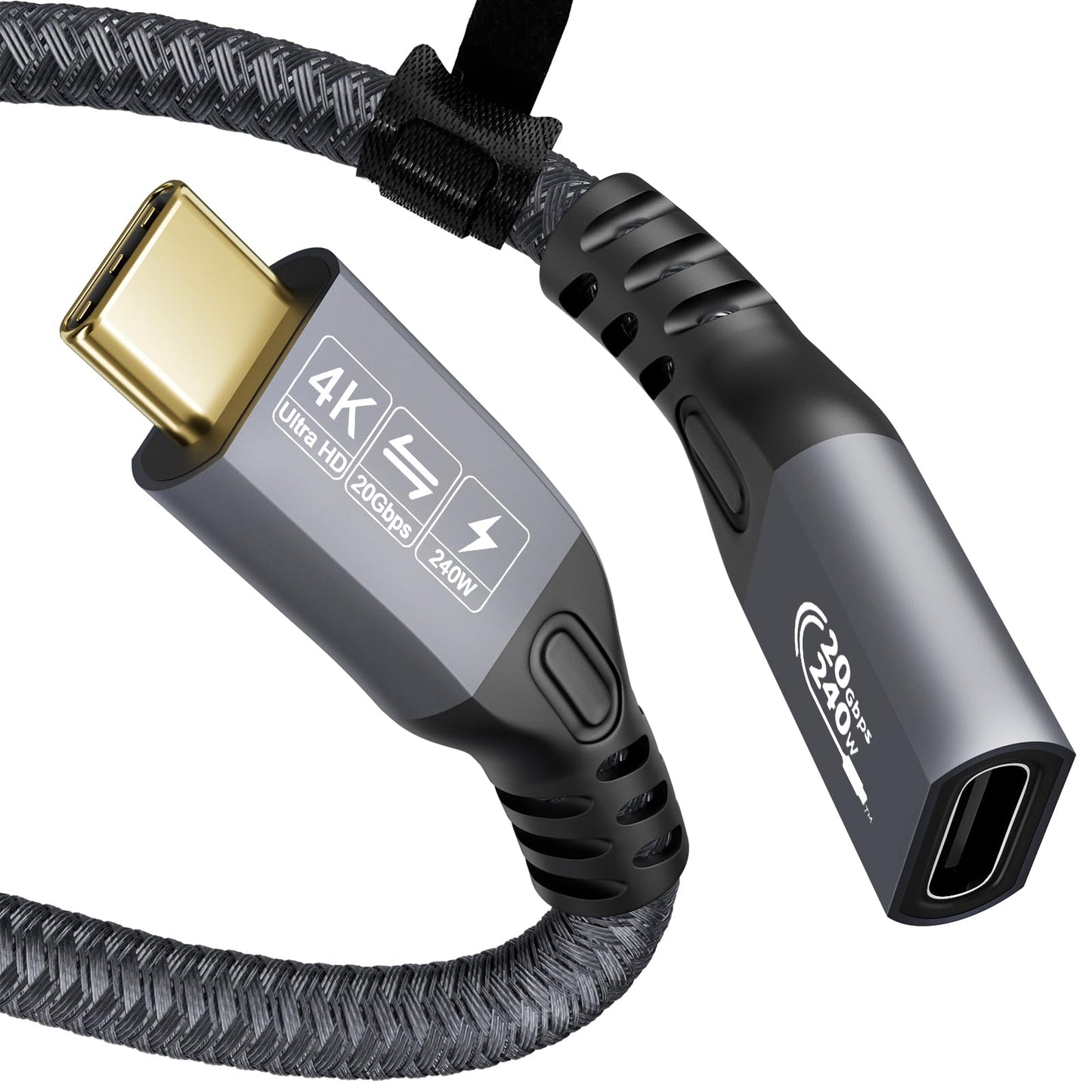 CABLEDECONN USB C 3.2 Gen-2 Extension Cable 0.5M 1.6FT Thunderbolt 3 240W Fast Charging Cable Male to Female Data Transfer 20Gbps 48V/5A Type-C Cable 4K Video Output Compatible with MacBook