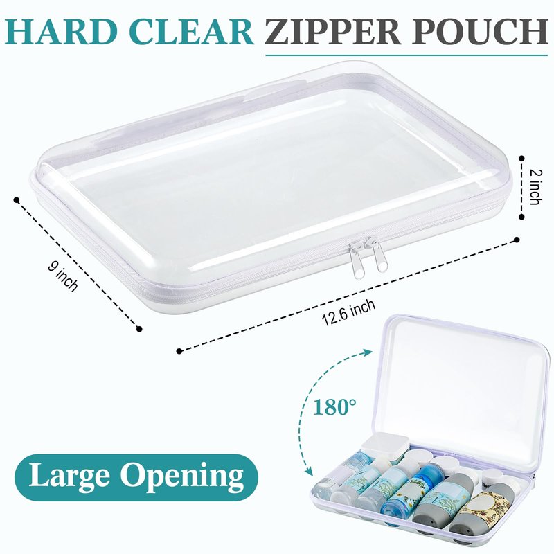 Sanwuta 4 Pcs Clear Hard Zipper Case with Handle Office Storage Cases Hard Plastic Pouches Transparent Bins for Crafts, Snacks, Cosmetics, Puzzles(12.6 x 9 x 2 Inches,White)
