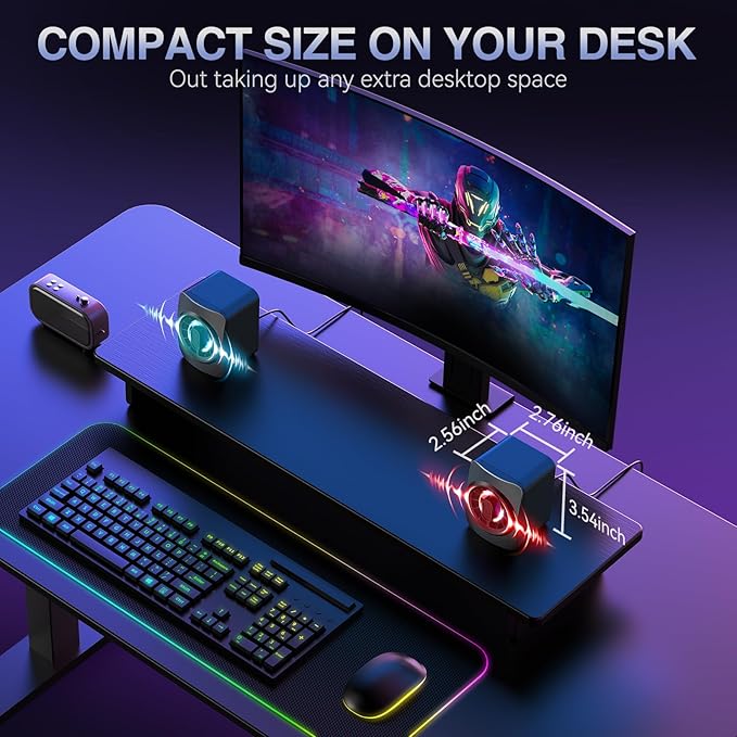 OFFSIR Computer Speakers,RGB PC Speakers, USB Powered 3.5mm Aux Speaker for Desktop, PC, Laptop, Tablet - Small Computer Speakers | Clear Sound & 7-Color Dynamic Lighting