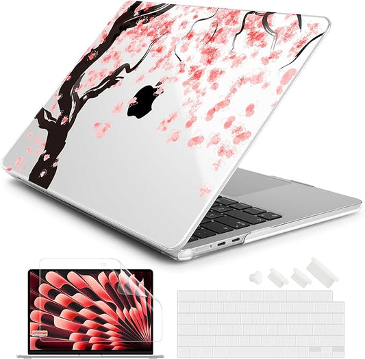 Batianda Premium Case for New MacBook Air 15 inch with M5 M4 M3 M2 Chip 2026 2025 2024 2023 Release, Designed Ultra-Slim Hardshell & Keyboard Cover & Screen Protector 4-in-1 Bundle, Cherry Blossoms