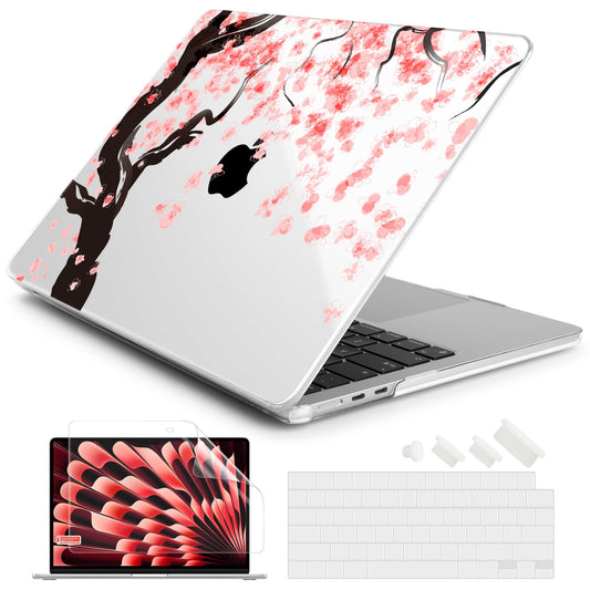 Batianda Premium Case for New MacBook Air 15 inch with M5 M4 M3 M2 Chip 2026 2025 2024 2023 Release, Designed Ultra-Slim Hardshell & Keyboard Cover & Screen Protector 4-in-1 Bundle, Cherry Blossoms