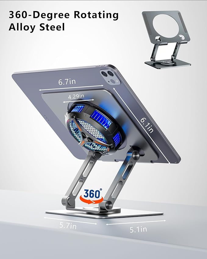 ACEDAYS iPad Cooler,Magnetic Tablet Cooler for ipad/Surface pro/Samsung Tab,Universal Radiator with Temperature Display for Mobile Gaming,Tiktok Live Streaming(Including Tablet Stand Holder)