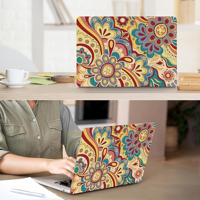 HOHAIYOO Compatible with 2026 2025-2022 MacBook Air 13 inch Case M5 A3449 M4 A3240 M3 A3113 M2 A2681, Hard Shell&Keyboard Film&Screen Film&Webcam Cover for New M5 MacBook Air 13.6 inch, Curved Doodle