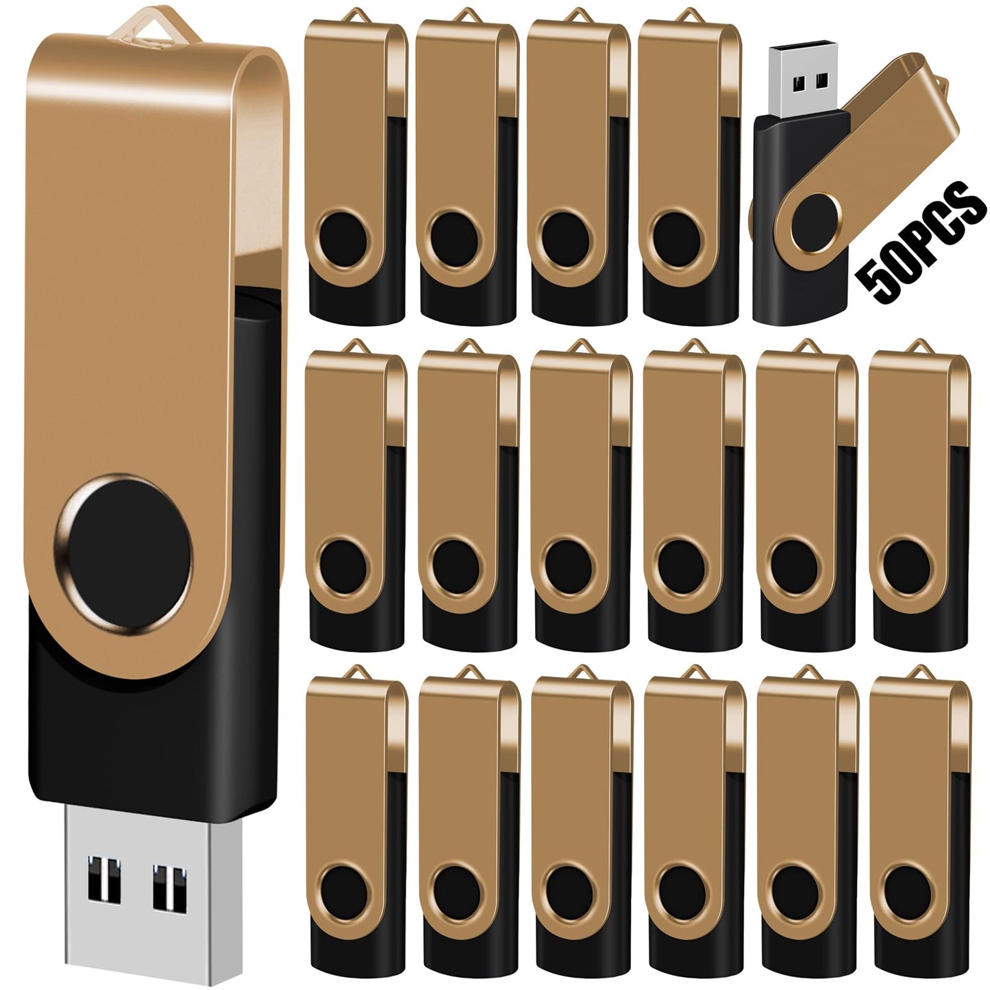 EASTBULL 16GB USB Flash Drive Bulk Thumb Drives 50 Pack with Lanyards USB 2.0 Jump Drive 16 GB Memory Sticks Zip Drive Pen Drive for Storage and Backup Gold 50PCS 16GB