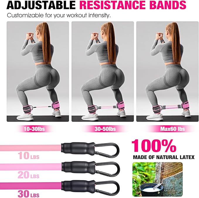 HOXWC Ankle Resistance Bands with Cuffs, Ankle Bands for Working Out, Ankle Resistance Band for Leg, Booty Workout Equipment for Kickbacks Hip Fitness Training, Exercise Bands for Butt Lift Women