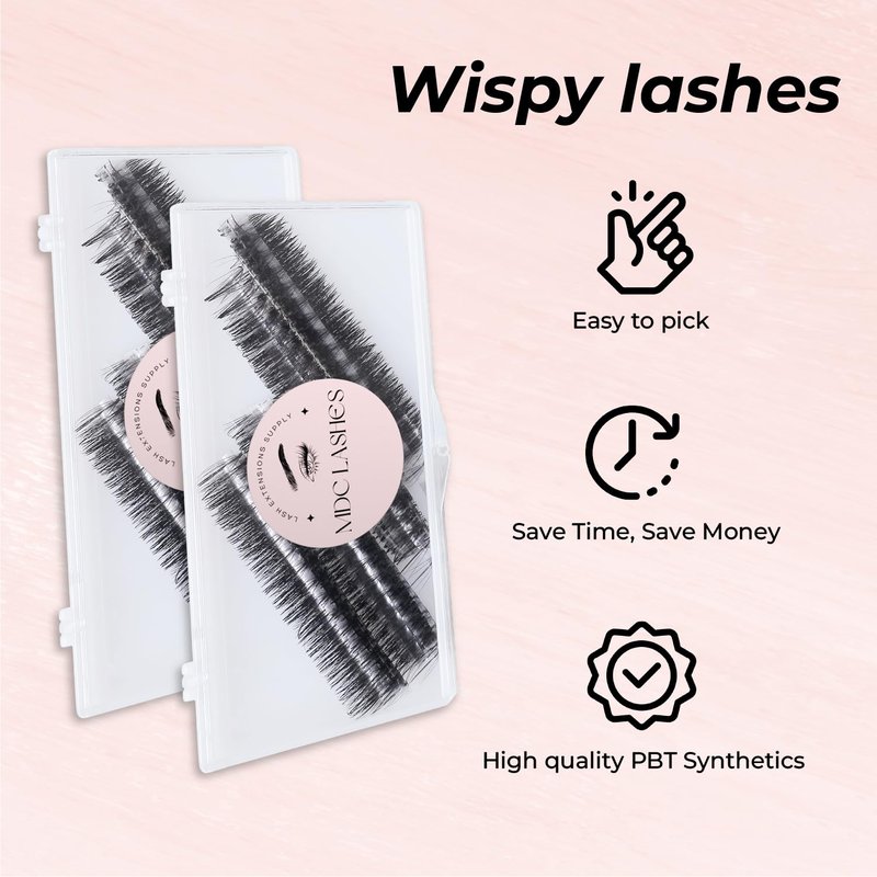 MDC LASHES 1000fans Promade Wispy Lash Extension Volume Lashes 0.05-0.07 Thickness, C/D/CC Curl, 8-18mm Loose Fans False Eyelashes 5D 7D 9D for Fluffy Eyelash Cluster (7D-0.07-C 14mm)