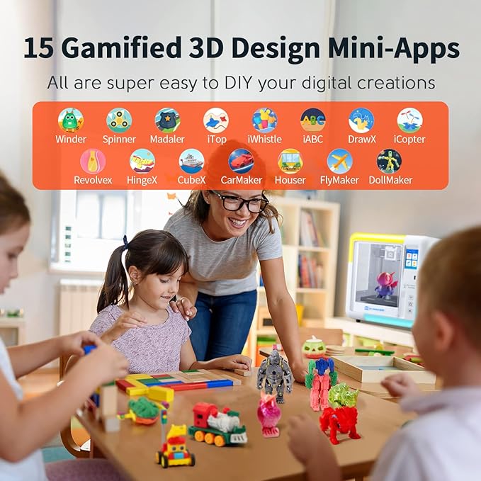 AOSEED X-Maker 3D Printer for Kids and Beginners, Fully Assembled High-Speed 3D Printer with 8 PLA Filament Set, Leveling-Free Bed, Wi-Fi Printing, Resume Printing, Silent, High Precision, with App