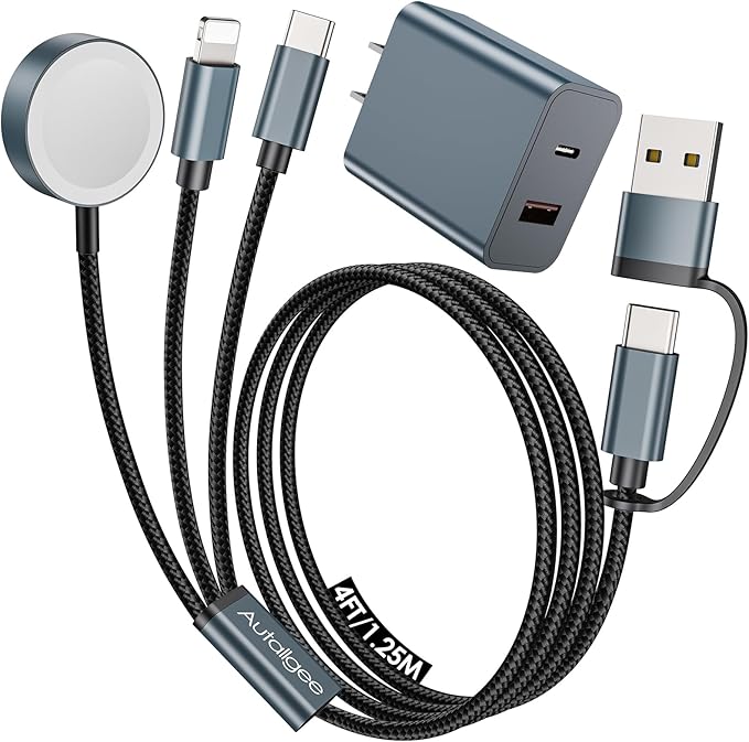 Travel Essentials for Apple Watch Charger,3 in 2 USB C Cable PD20W Block for Multi Charging Cable Cord,Vacation Camping RV Essentials Portable Designed for iWatch &iPhone 17-11 -4.1FT