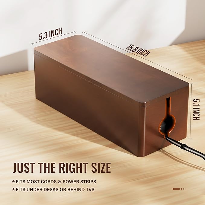 Cinati Large Cable Management Box, 15.8" Wooden Cable Organizer for Floor Wires Storage, Wall Mount Cord Hider Box for Electrical Cord Management, Power Strip Wire Organization for Desktop Home Office