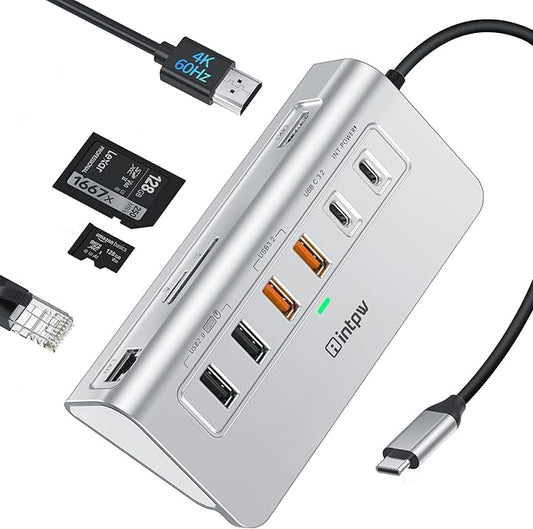 intpw 10-in-1 USB C Hub with Ethernet, 4K@60Hz HDMI, 10Gbps USB-C/USB-A, PD 100W, SD/TF, P9R PRO Docking Station for MacBook Pro/Air M1-M5, iPhone 17/16/15, iPad Pro, Windows