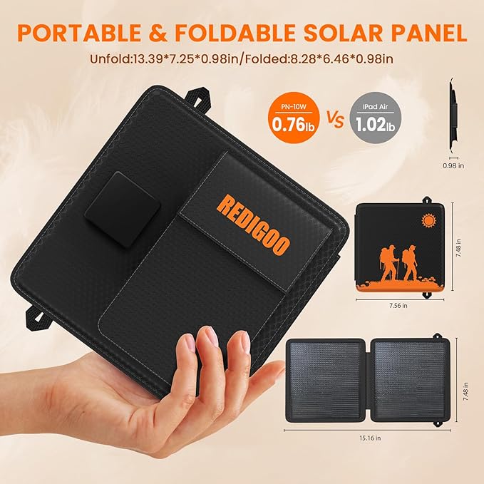 REDIGOO Portable 10W Solar Panel Charger,Mini Solar Panels with USB-C Outputs Compatible with Cell Phone Tablet,2025 Latest Version Solar Charger for Cell Phone,Camping,Hiking Backpacking