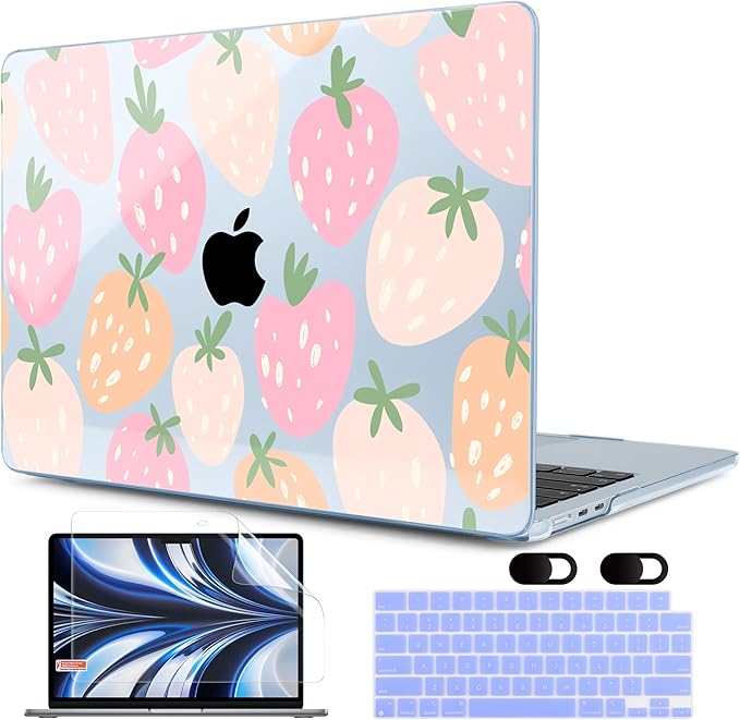 MEEgoodo Case for M5/M4/M3/M2 MacBook Air 13 inch 2026 2025 2024 2022, Fit Model A3449/A3240/A3113/A2681, Case Compatible with MacBook Air 13.6-inch, Cute Drawn Strawberries