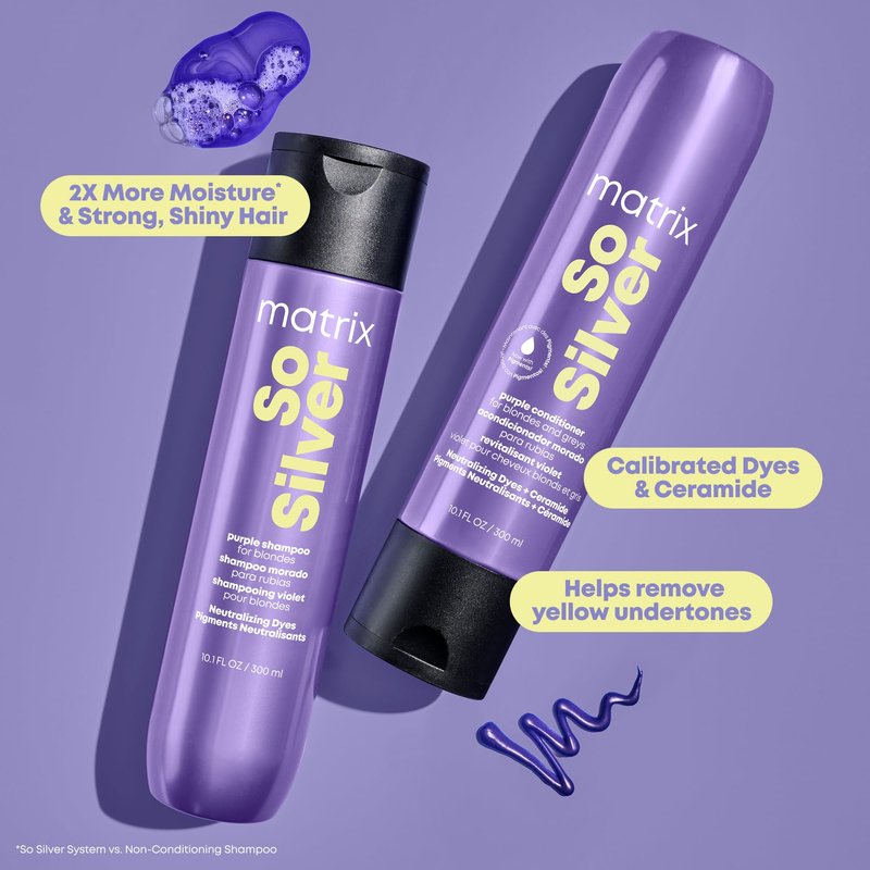 Matrix So Silver Purple Shampoo and Pigmented Conditioner Set | Removes Brassy Yellow Undertones | Toning Conditioner For Blondes and Greys | For Color Treated Hair | Premium Salon Conditioner | Vegan