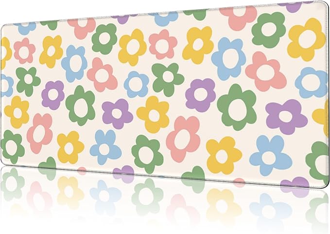 NIYLYNSYN Mouse Pad Large Vintage Groovy Flowers Non-Slip Gaming Desk Mat with Stitched Edge Laptop Keyboard Desk Pad for Work Home Gaming (35.4 x 15.7 Inches)