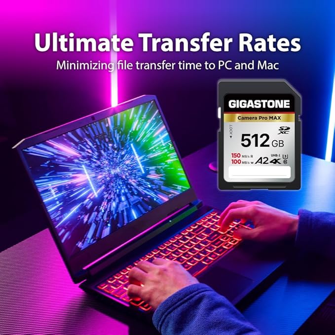 【5-Years Data Recovery】 GIGASTONE 512GB SD Card, 4K Camera Pro MAX, UHS-I A2 4K SDXC Memory Card High Speed 4K UHD Video Compatible with Kodak Digital Camera, with 1 Mini case