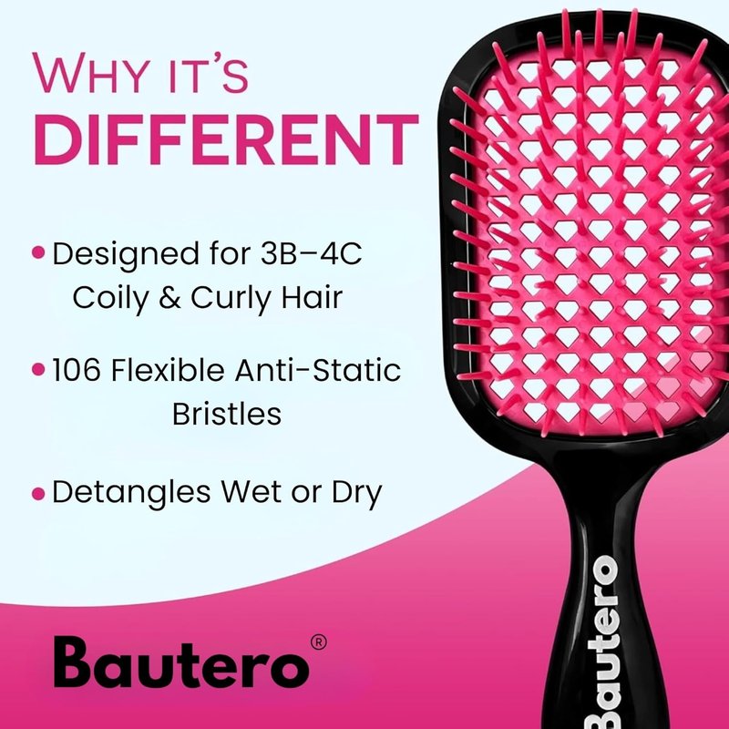 Detangler Brush for Curly Thick Hair - Pain-Free 4C Coily Hair Care | Reduces Breakage & Shedding
