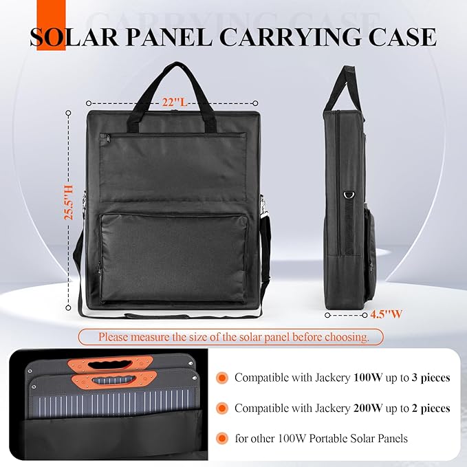 Fizentia Solar Panel Carrying Case Compatible with jackery solarsaga 100W/100X, Waterproof Padded Storage Bag with Accessory Pocket for Camping RV Travel