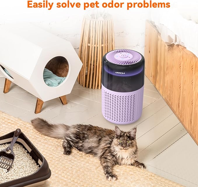 AIRROMI HEPA Air Purifier for Bedroom&Home,Pet Air Purifier for Home Pets,Removes Pet Odor,Cat Litter Smell,Dust,Smoke&Allergies,Quiet Room Air Purifier with Scents,360°Air Cleaner,A2005 Purple