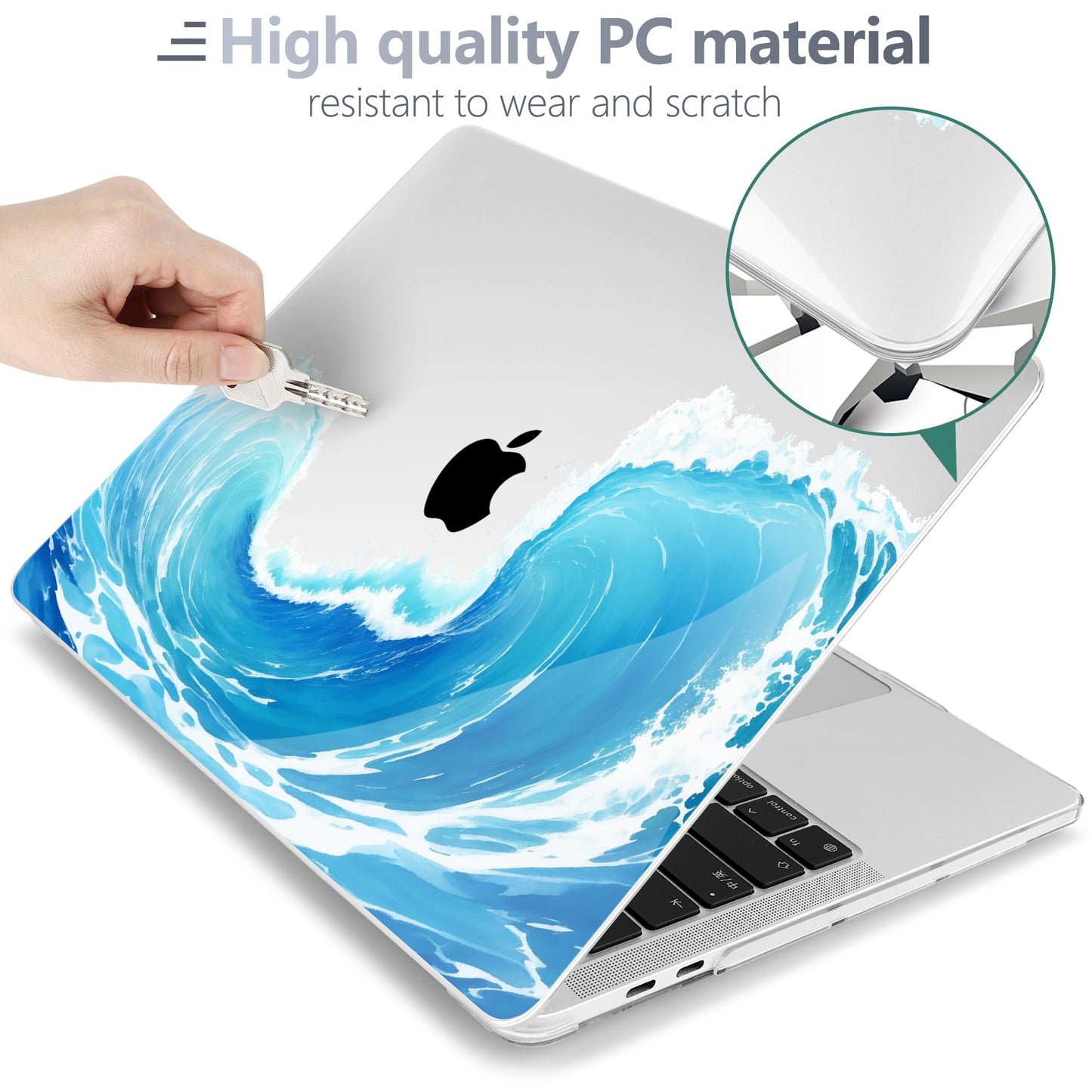 Batianda Case for M1 MacBook Air 13 Inch Model A2337 A2179 A1932 2021 2020 2019 Release,Lovely Creative Series Design Hard Shell with Keyboard Cover & Screen Protector, Blue Waves