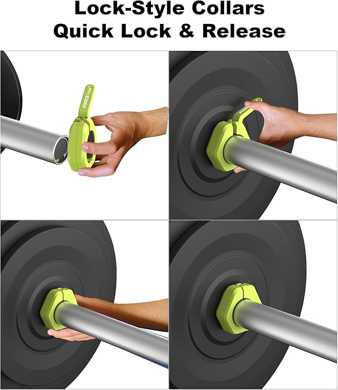 Forcefree+ Barbell Clips (Pair), Barbell Clamps, Quick Release Olympic Barbell Clamps with Anti Slip TPR Grip, Barbell Collars for Secure Weightlifting & Powerlifting (Magnetic, Green)