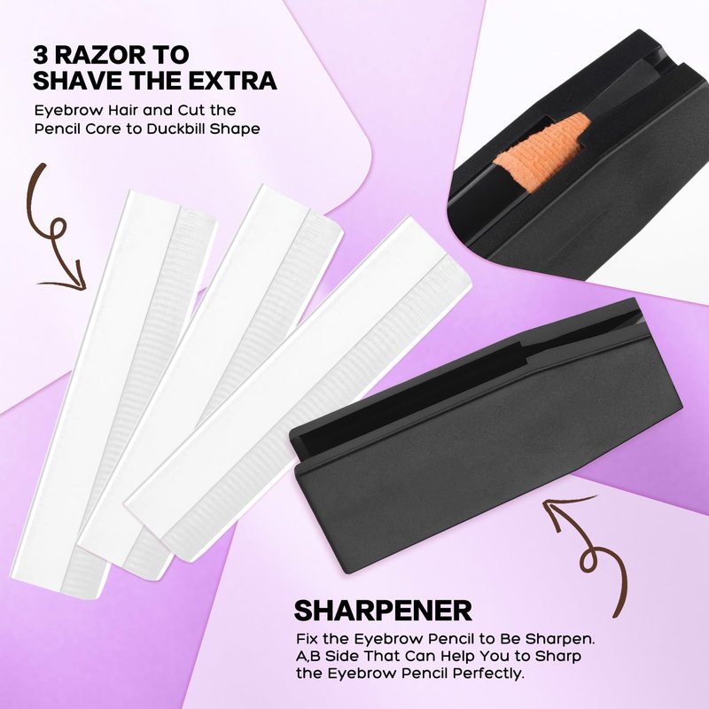 QUEEJOY Eyebrow Mapping Kit with 10M X2 Colors Brow Mapping String,50pcs Ruler Stencils, 20g White and Pink Brow Paste, 2 Brow Brushes Set, Eyebrow Mapping Pencil,Sharpener, Razor and Instructions