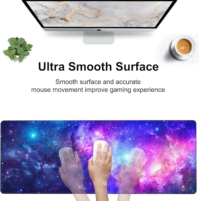 NIYLYNSYN Deep Universe Space and Stars Desk Mat,Large Galaxy Space Gaming Keyboard Mouse Pad,Non-Slip Rubber Base Desk Pad Thick Stitched Edges Waterproof Mousepad Mouse Mat 31.5"x11.8"