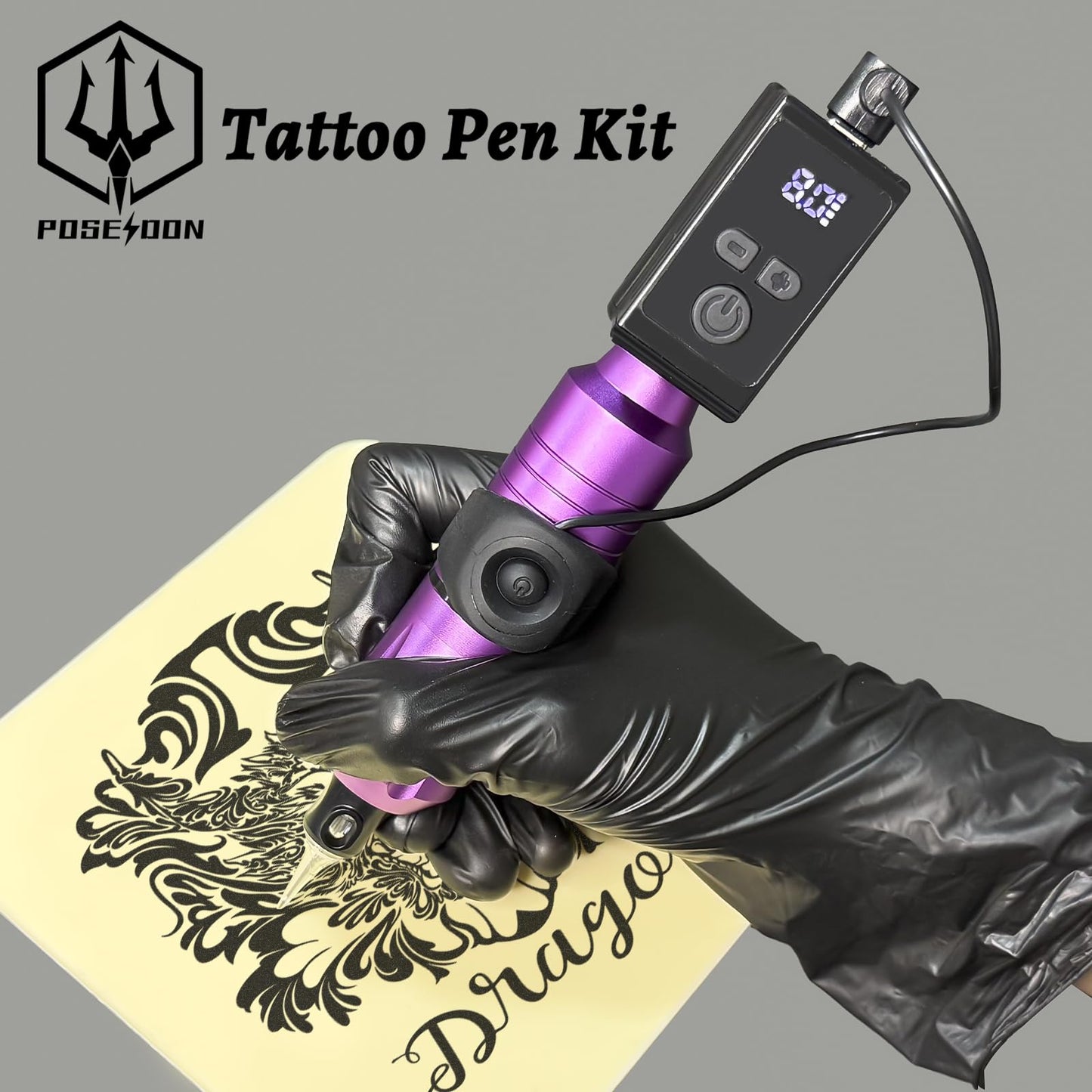 POSEIDON Wireless Rotary Tattoo Machine Kit with 20 Tattoo Cartridge Needles & Ink Set | Professional Portable Tattoo Pen Gun for Beginners | Complete Starter Supplies (TK201)