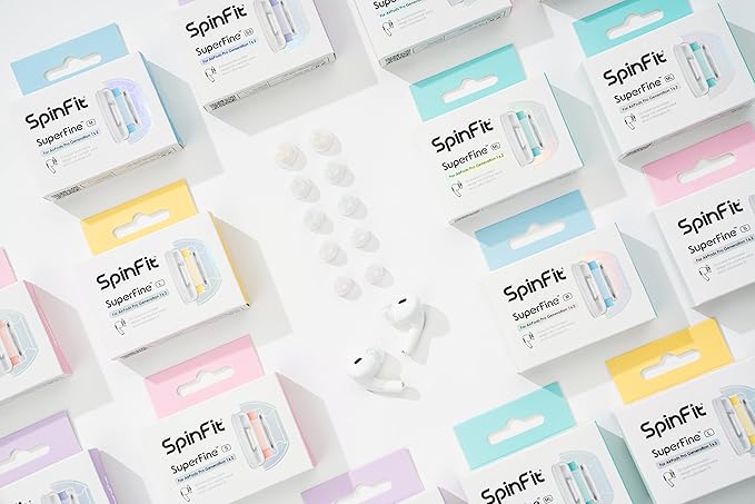 SpinFit SuperFine for AirPods Pro Gen 1 & 2 - SS - Medical Grade Silicone Patented Replacement Ear Tips and Adapters for Supreme Comfort (one Pair)(Ear Tips Installed)