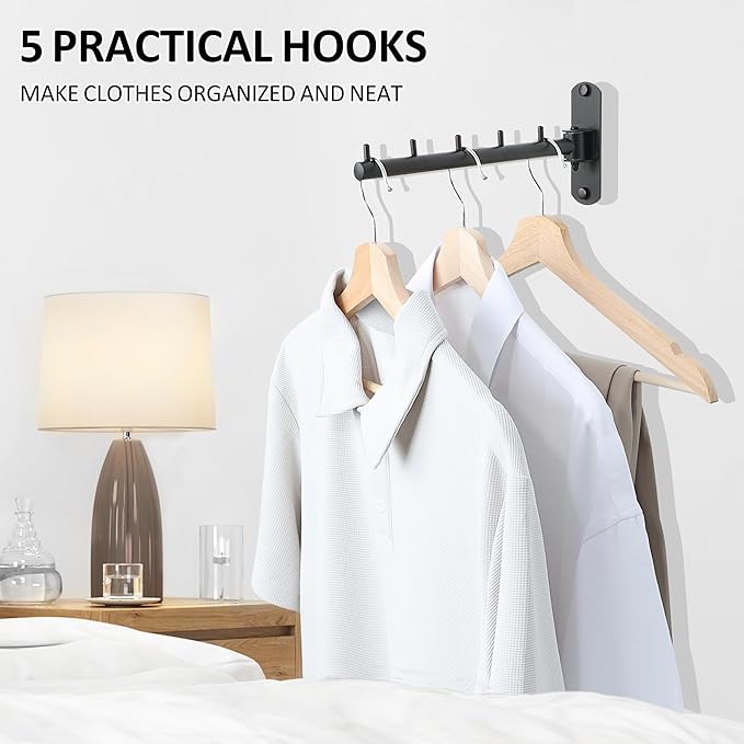 Mooche Swing Clothes Hanger Rack, Garment Racks Folding Clothes Bar Wall Mounted, 180°Rotation Laundry Drying Rack 304 Stainless Steel Space Saving for Laundry Room Bedroom Balcony, 9.45" Long 2Pack